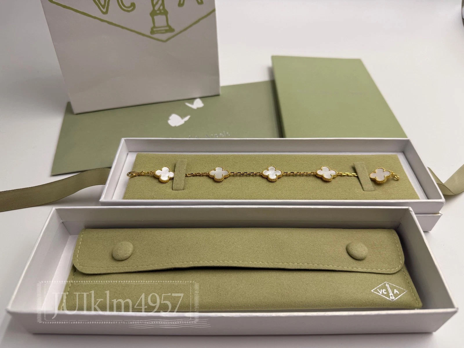Auth Van Cleef & Arpels Vintage Alhambra 18K YG 5 Motif Mother of Pearl Bracelet - Image 1