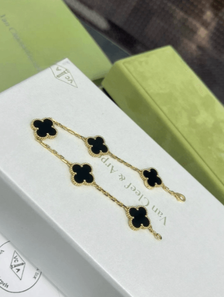 Authentic Van Cleef & Arpels Vintage Alhambra 5-Motif Bracelet in Onyx & 18K Gold - Image 1
