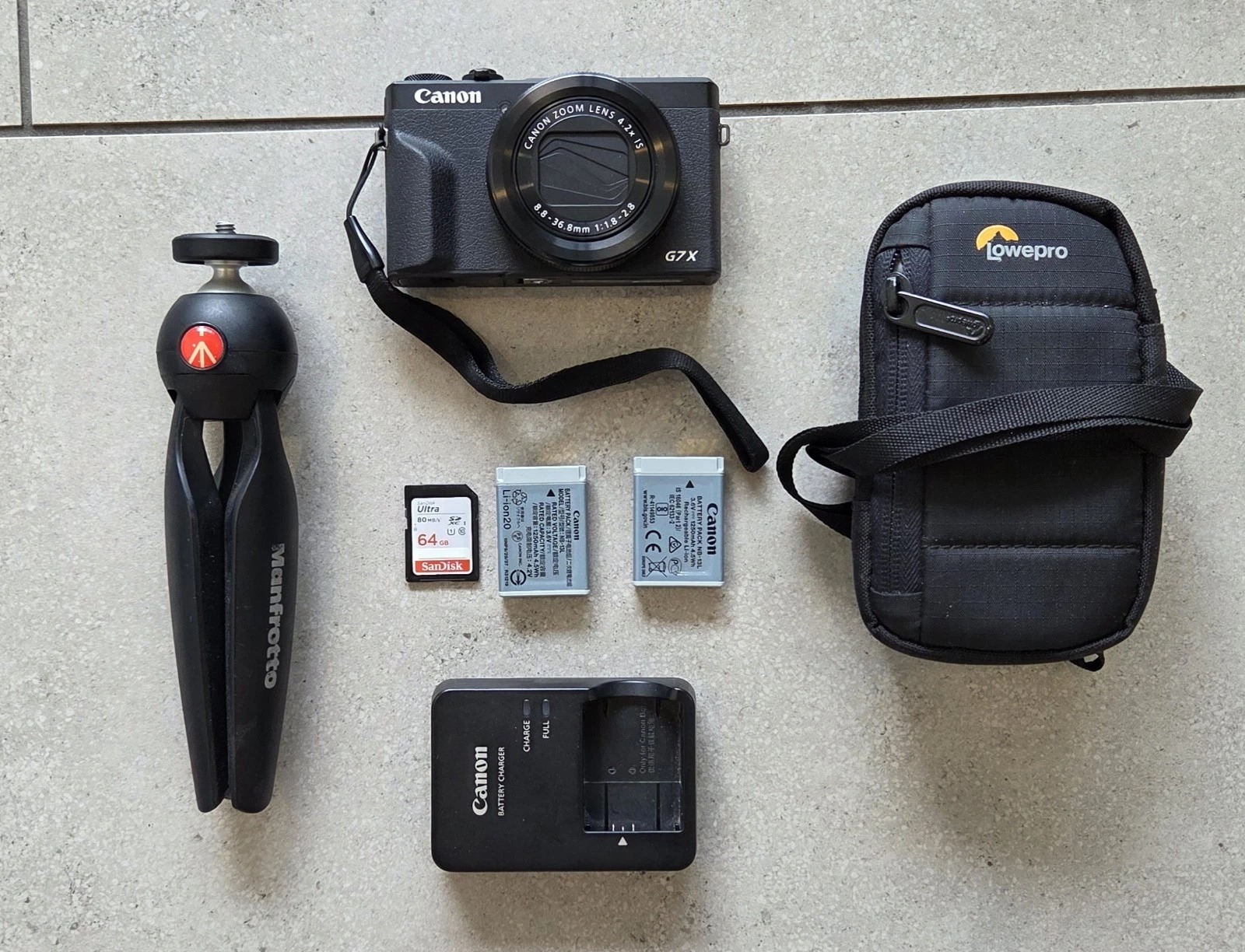 Canon PowerShot G7 X Mark III - 2 Batteries SD Card Tripod Stock Pouch- - Image 1