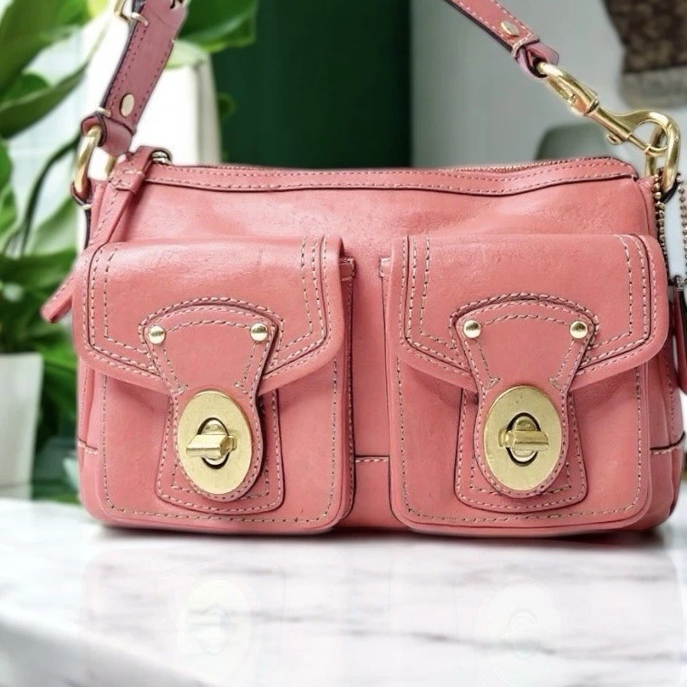 Coach Coral Pink Double Turnlock Legacy Shoulder Bag F12868